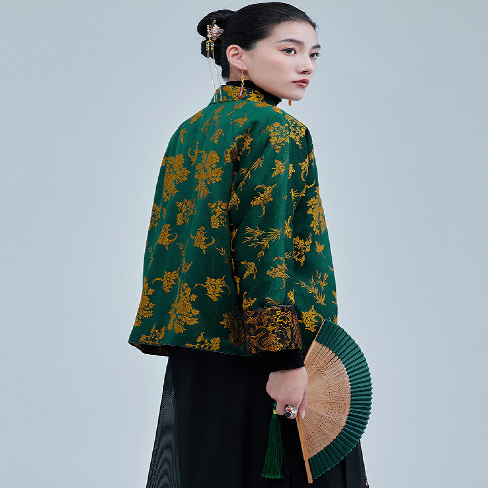 Moyu 2024 autumn and winter new Chinese style jacquard satin improved new Chinese tea service jacket retro Tang suit top image 5