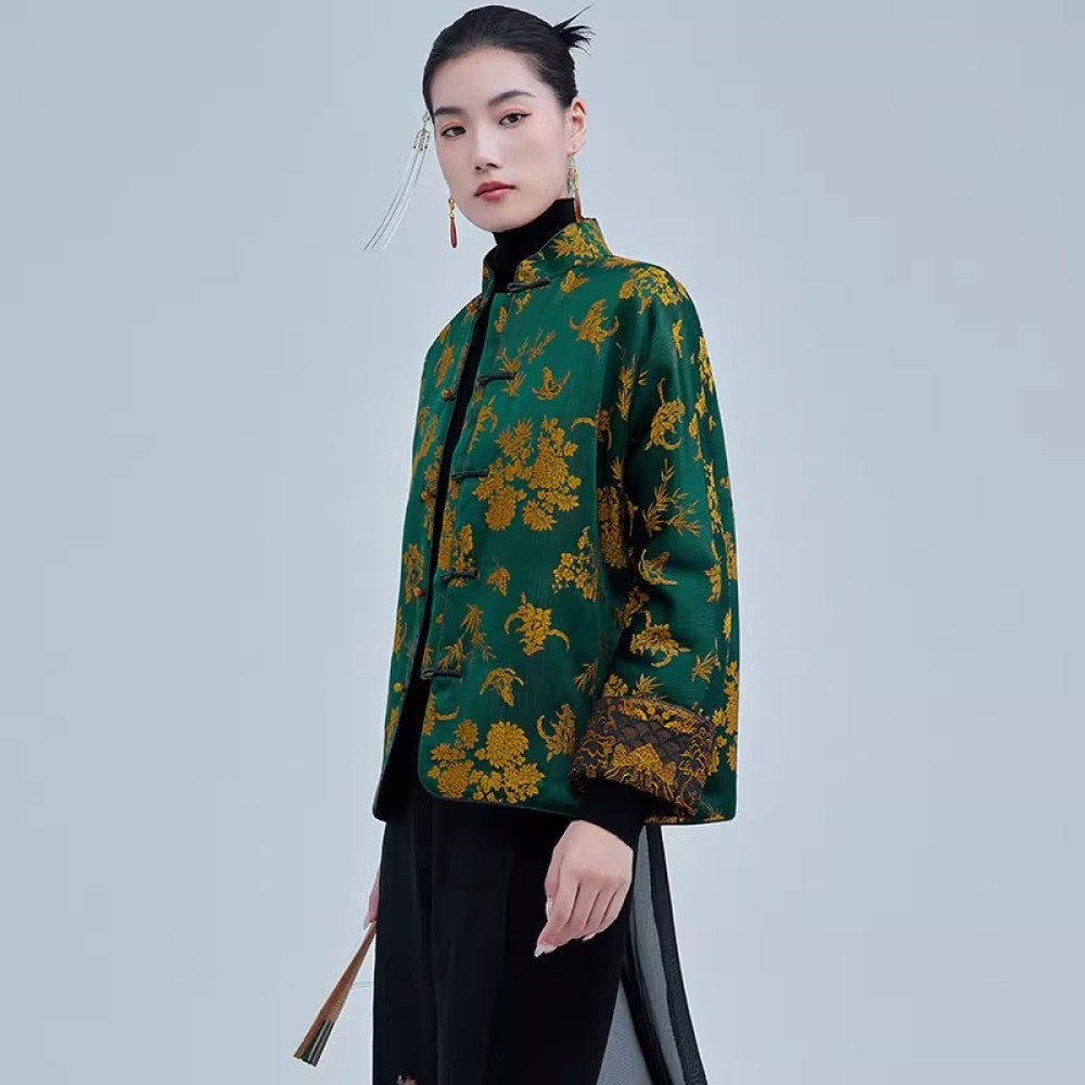 Moyu 2024 autumn and winter new Chinese style jacquard satin improved new Chinese tea service jacket retro Tang suit top image 16