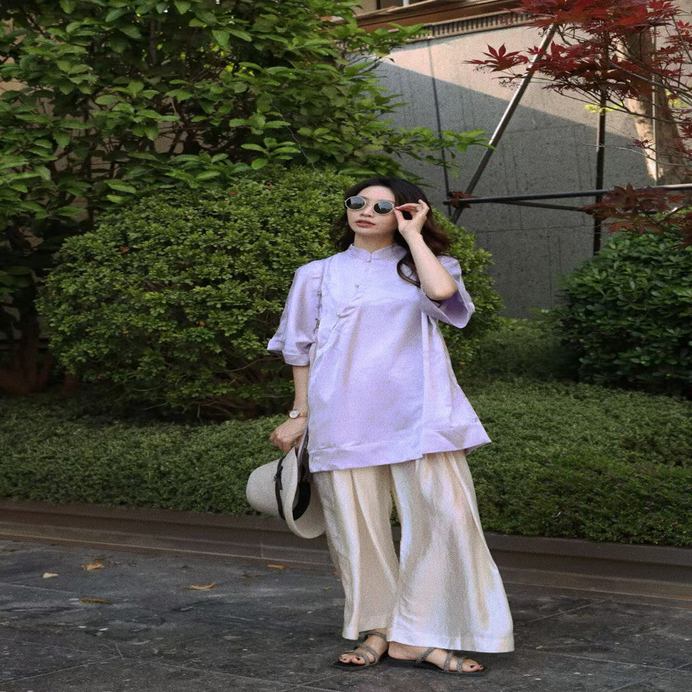 TAORAN New Chinese Style Zen Women s Wear Red High Grade Pan Button Shirt Summer Satin Jacquard Top for Women image 5