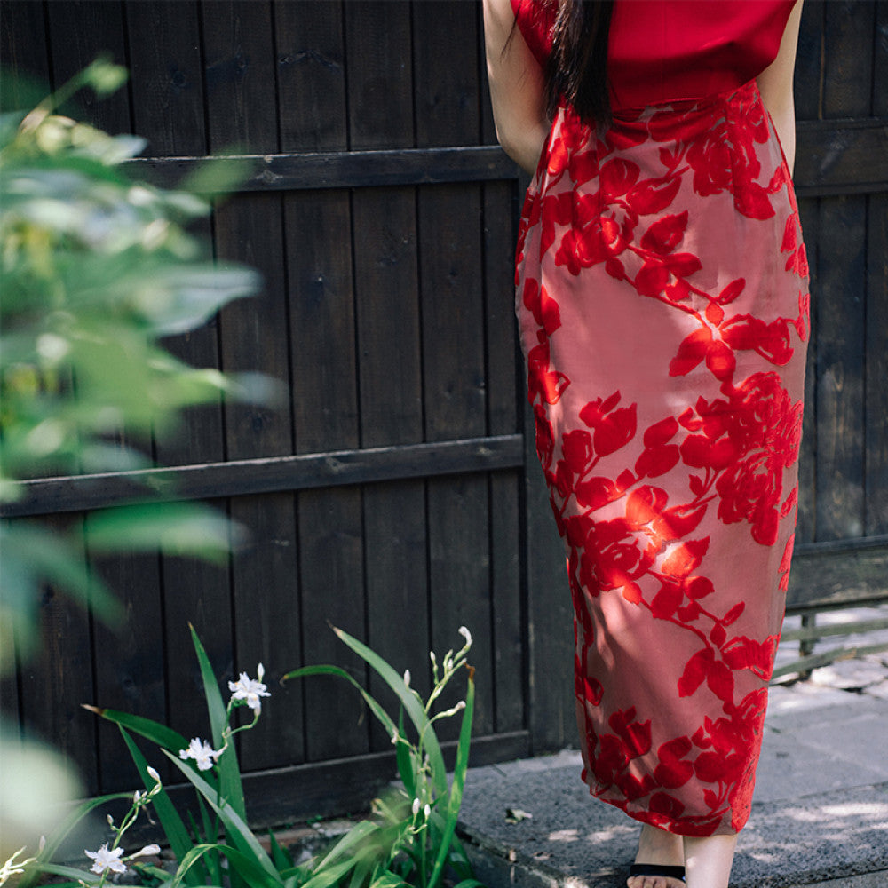 ASAYA2709 New Chinese style improved cheongsam “Carmine” autumn and winter bridal dress red toasting suit