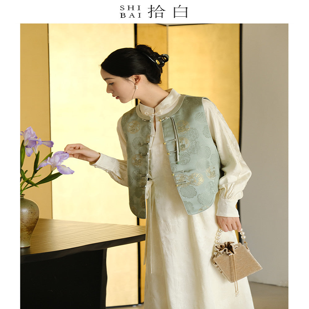 SHIBAI White Moon Under Guitu New Chinese style Vest Original Chinese Style Women s Pink Zen style Pan buttoned Top image 1