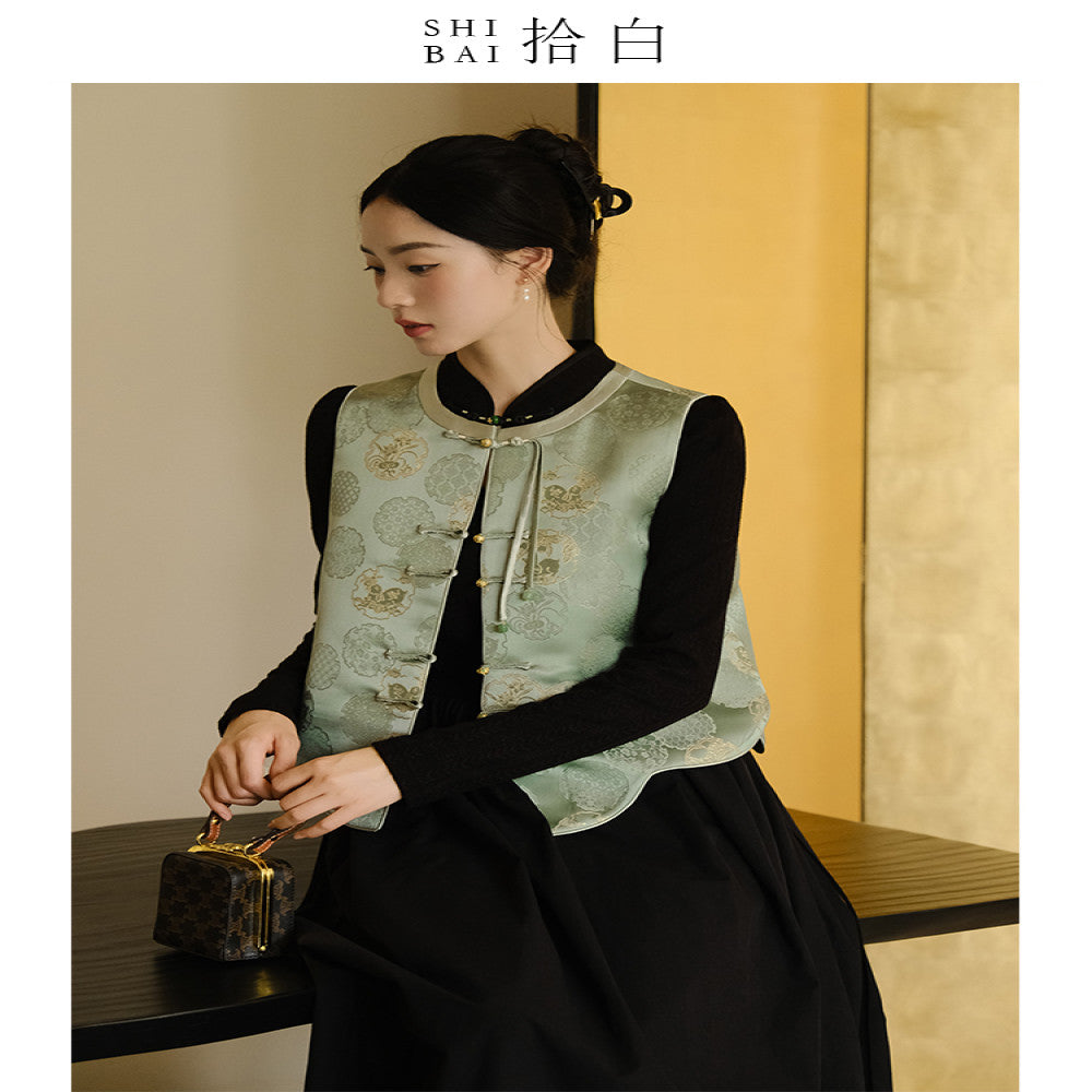SHIBAI White Moon Under Guitu New Chinese style Vest Original Chinese Style Women s Pink Zen style Pan buttoned Top image 4