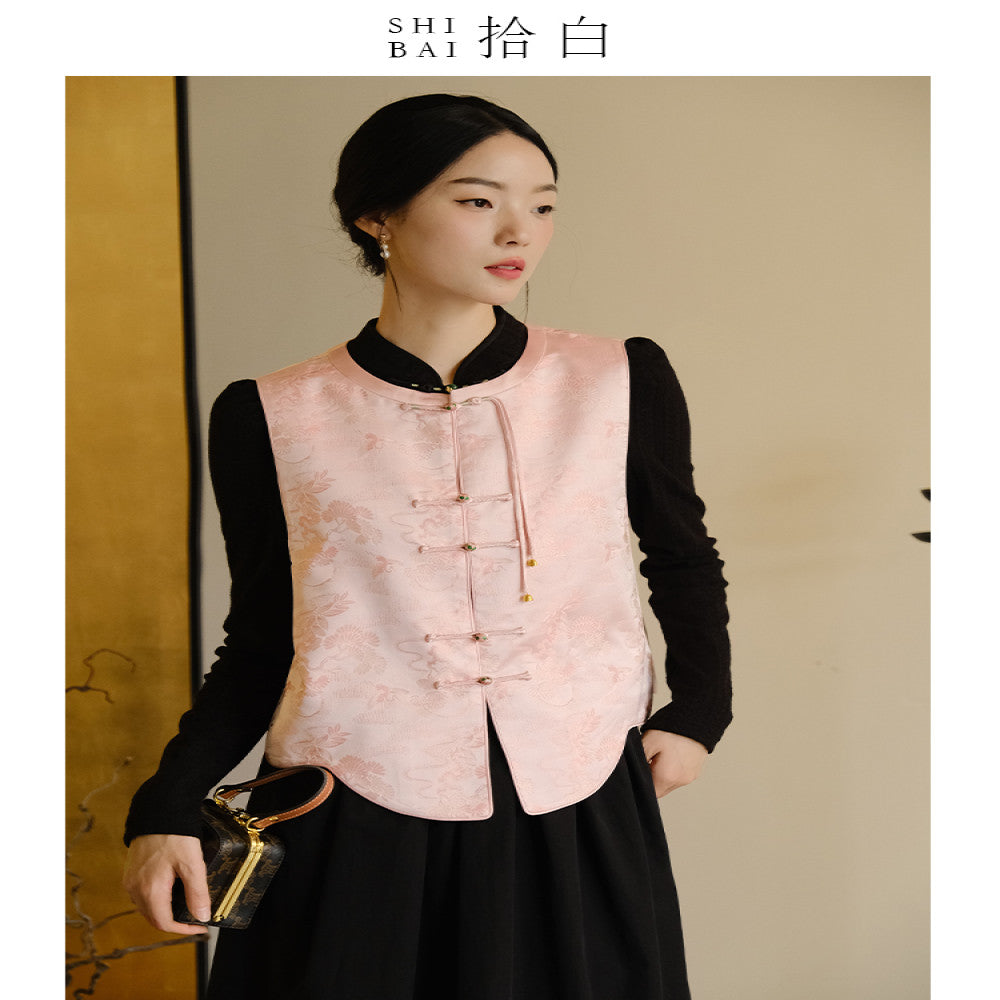SHIBAI White Moon Under Guitu New Chinese style Vest Original Chinese Style Women s Pink Zen style Pan buttoned Top image 22
