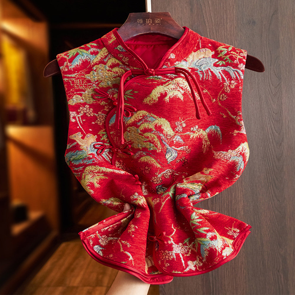 Red retro China Chic style embroidery new Chinese cotton jacket waistcoat for women with thin and light modified button cotton jacket image 2