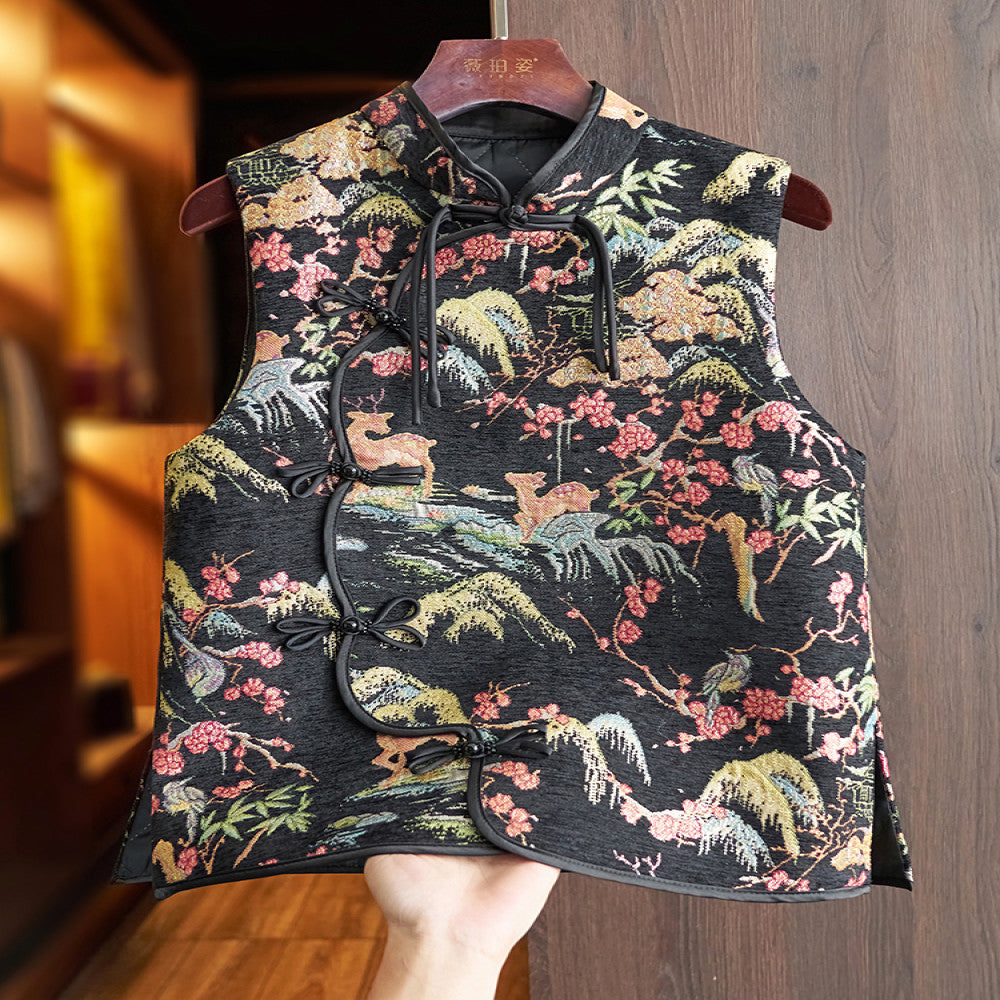 Red retro China Chic style embroidery new Chinese cotton jacket waistcoat for women with thin and light modified button cotton jacket image 3