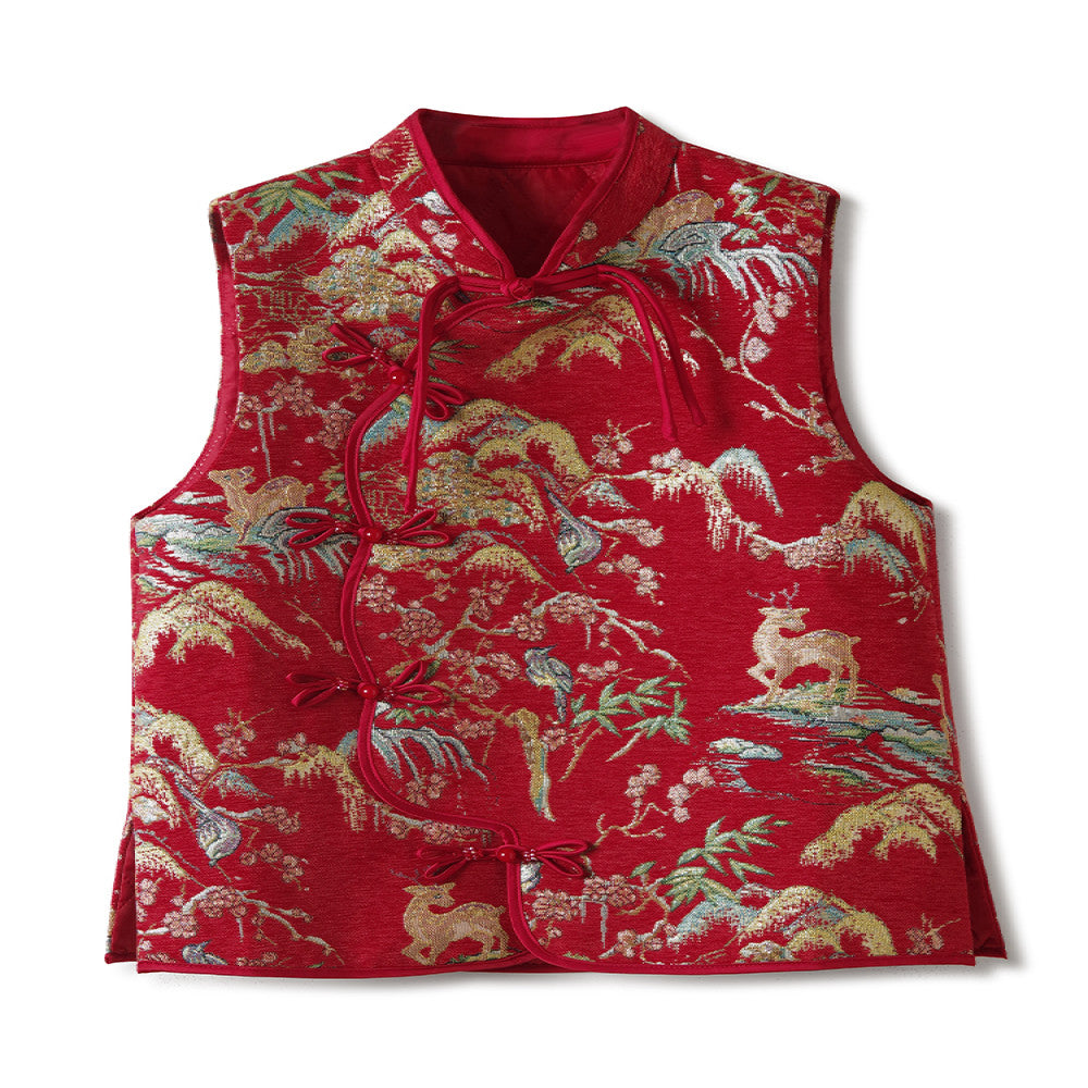 Red retro China Chic style embroidery new Chinese cotton jacket waistcoat for women with thin and light modified button cotton jacket image 5