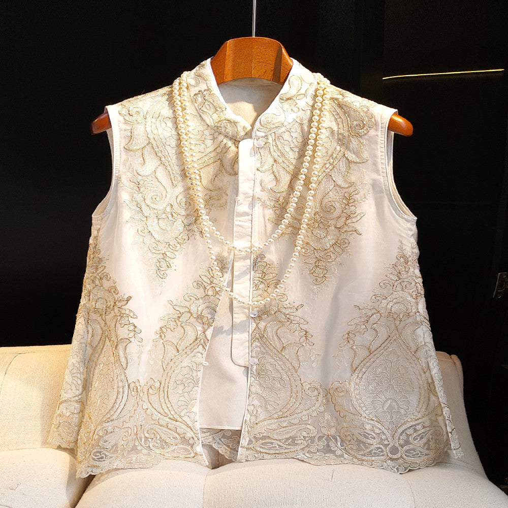 Retro lace embroidered Chinese style vest women s summer outfit with high end feel new Chinese style improved buckle embroidered vest top for spring image 12