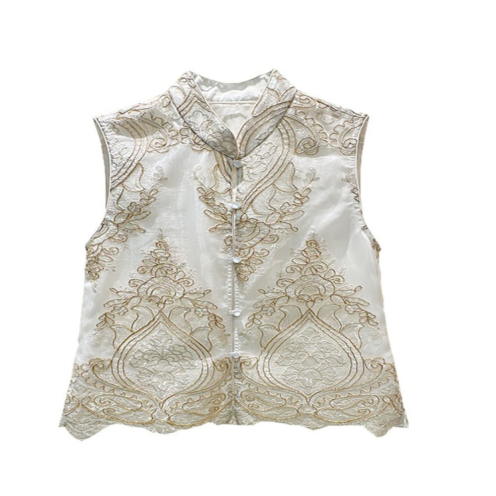 Retro lace embroidered Chinese style vest women s summer outfit with high end feel new Chinese style improved buckle embroidered vest top for spring image 15