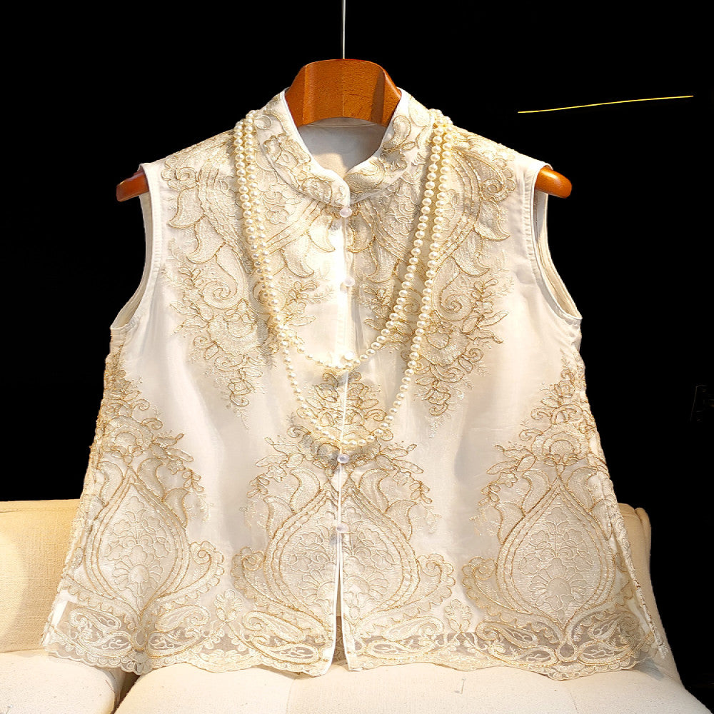 Retro lace embroidered Chinese style vest women s summer outfit with high end feel new Chinese style improved buckle embroidered vest top for spring image 0