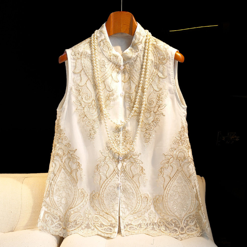 Retro lace embroidered Chinese style vest women s summer outfit with high end feel new Chinese style improved buckle embroidered vest top for spring image 17