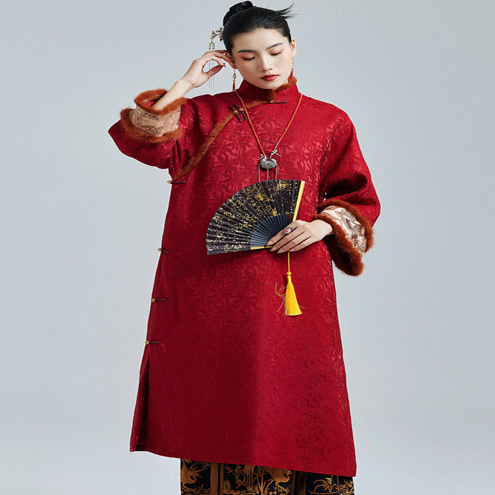 Moyu 2024 Winter New Year s Robe with Chinese Style mink fur embroidery plus size cheongsam new Chinese style dress image 2