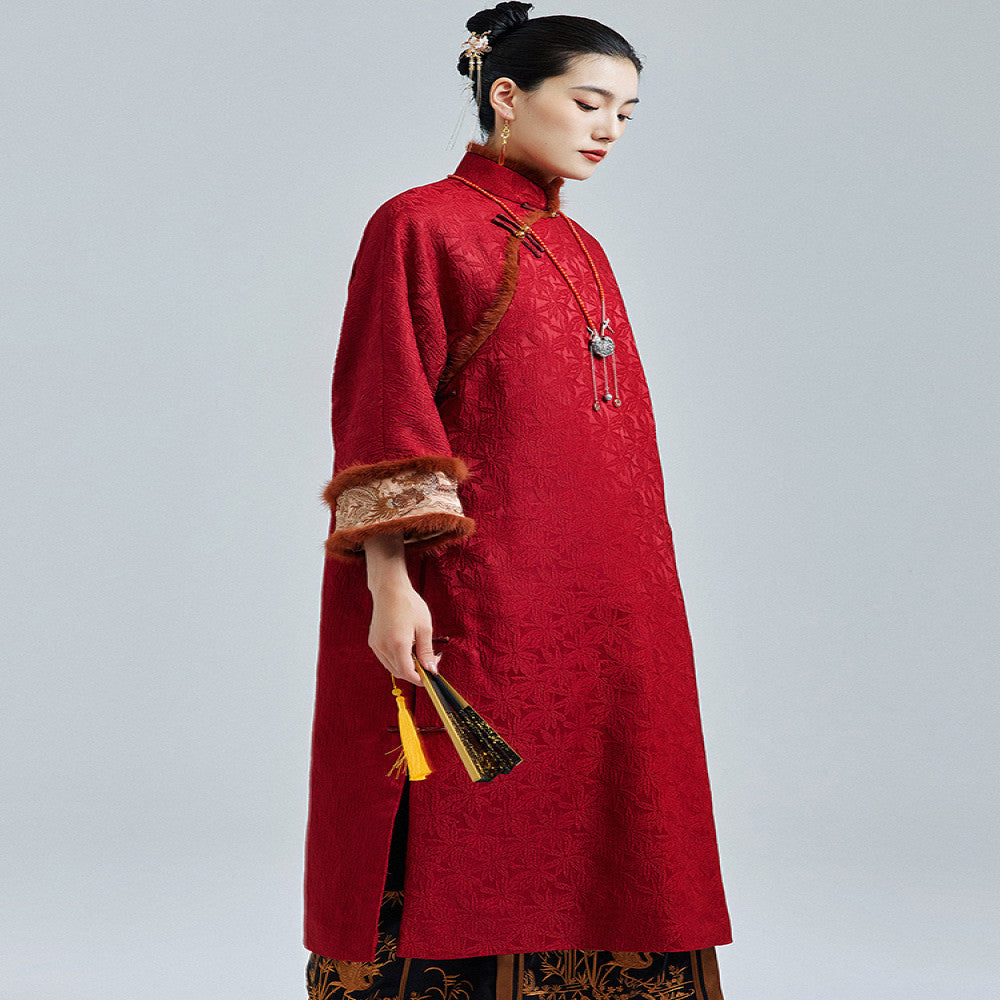 Moyu 2024 Winter New Year s Robe with Chinese Style mink fur embroidery plus size cheongsam new Chinese style dress image 3