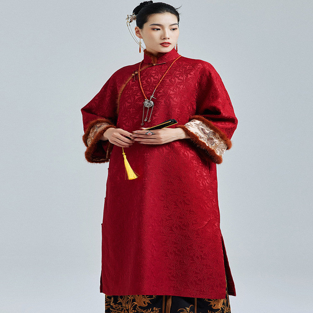 Moyu 2024 Winter New Year s Robe with Chinese Style mink fur embroidery plus size cheongsam new Chinese style dress image 4