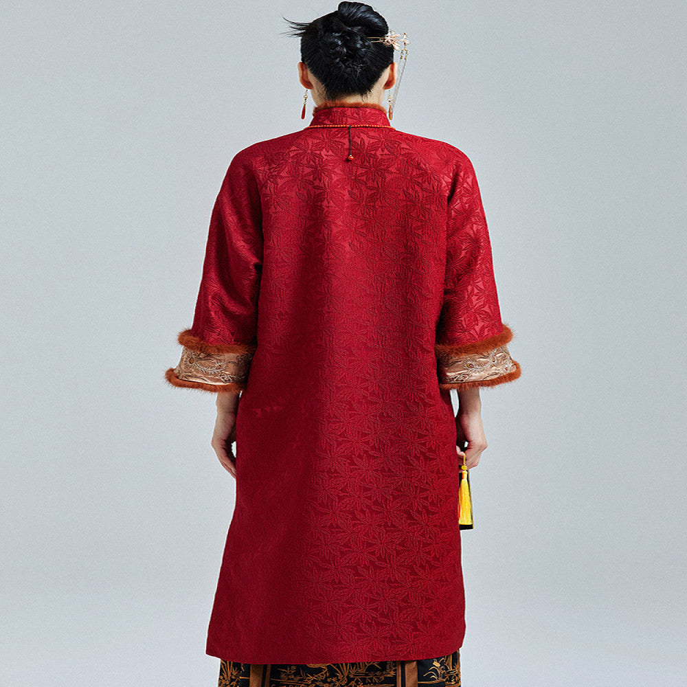 Moyu 2024 Winter New Year s Robe with Chinese Style mink fur embroidery plus size cheongsam new Chinese style dress image 5