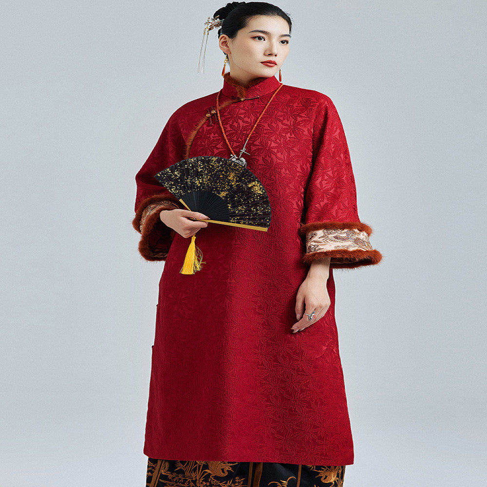 Moyu 2024 Winter New Year s Robe with Chinese Style mink fur embroidery plus size cheongsam new Chinese style dress image 0