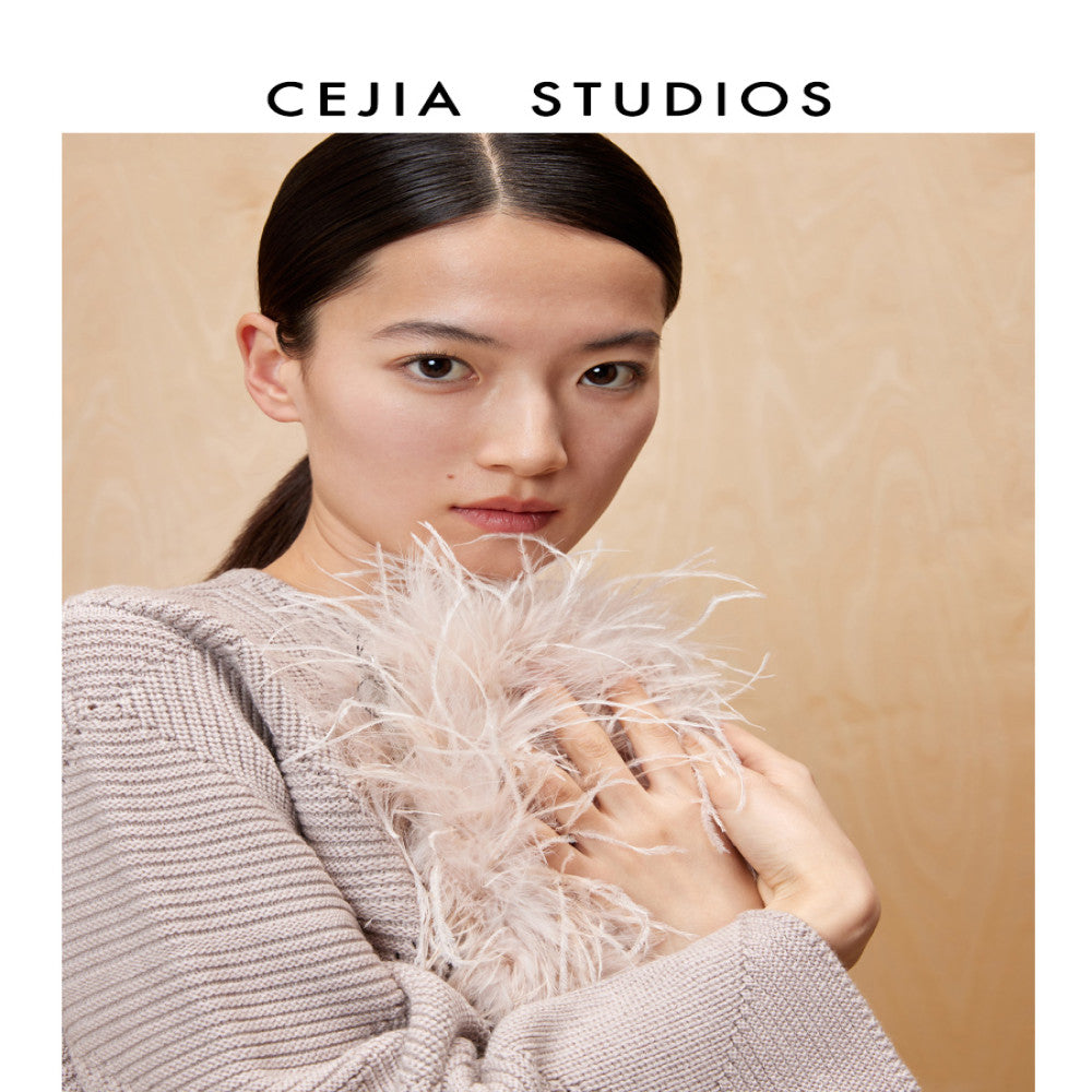 CEJIA Tin Ash Heavy Weight Coarse Needle Waist Strap Wool Knitted Cardigan Women s Sweater Jacket 2025 Autumn New Collection image 5