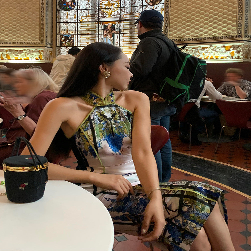Xiaoli Wisteria Flower Window New Chinese Style Improved Cheongsam Dress Spring Chinese Style Design Waist Bag Hip Long Dress image 3