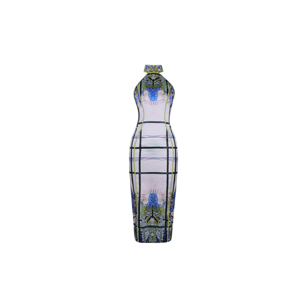 Xiaoli Wisteria Flower Window New Chinese Style Improved Cheongsam Dress Spring Chinese Style Design Waist Bag Hip Long Dress image 7