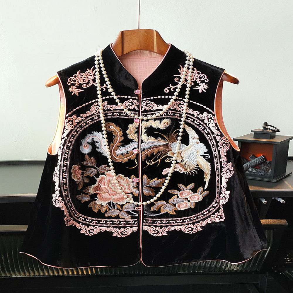 Silk velvet vest women s design sense pink age reducing casual versatile heavy embroidery vest Tang style top image 2