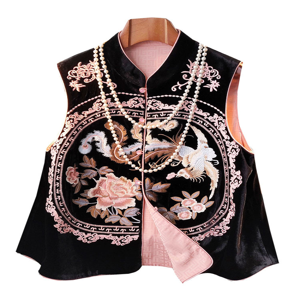 Silk velvet vest women s design sense pink age reducing casual versatile heavy embroidery vest Tang style top image 5