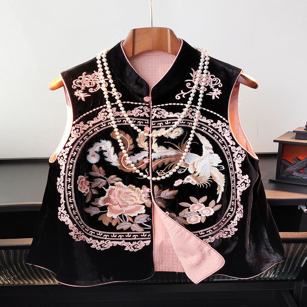 Silk velvet vest women s design sense pink age reducing casual versatile heavy embroidery vest Tang style top image 0