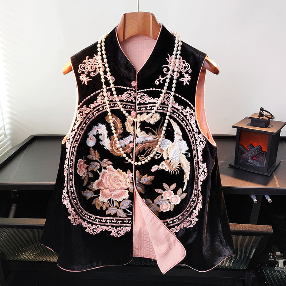 ASAYA2685 Silk velvet casual all-match heavy industry embroidered vest