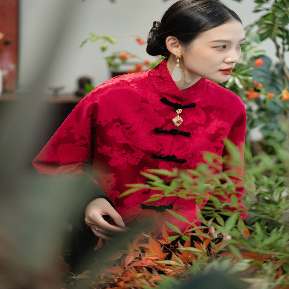 Word of mouth good product PCY1473 New Year s greetings series Guanle crepe Chinese retro small shirt jacket cotton coat cotton jacket for women image 1