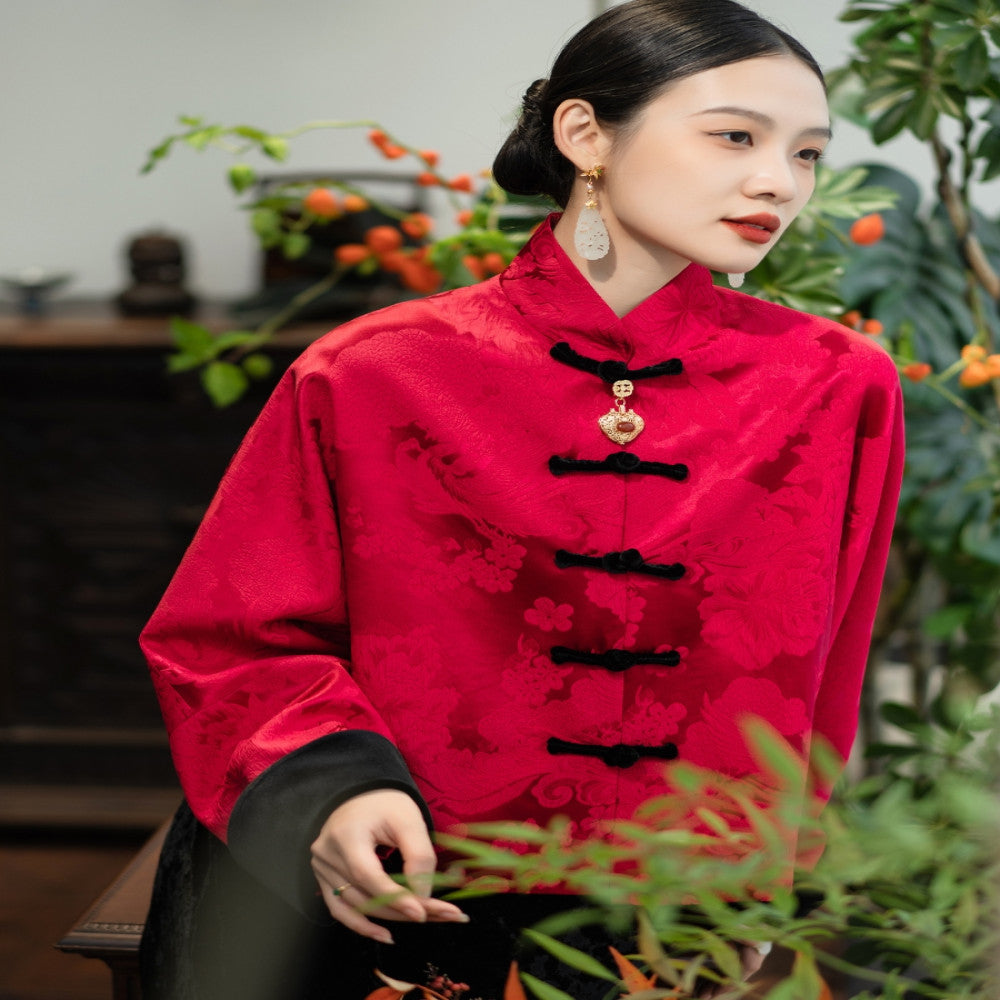 Word of mouth good product PCY1473 New Year s greetings series Guanle crepe Chinese retro small shirt jacket cotton coat cotton jacket for women image 2