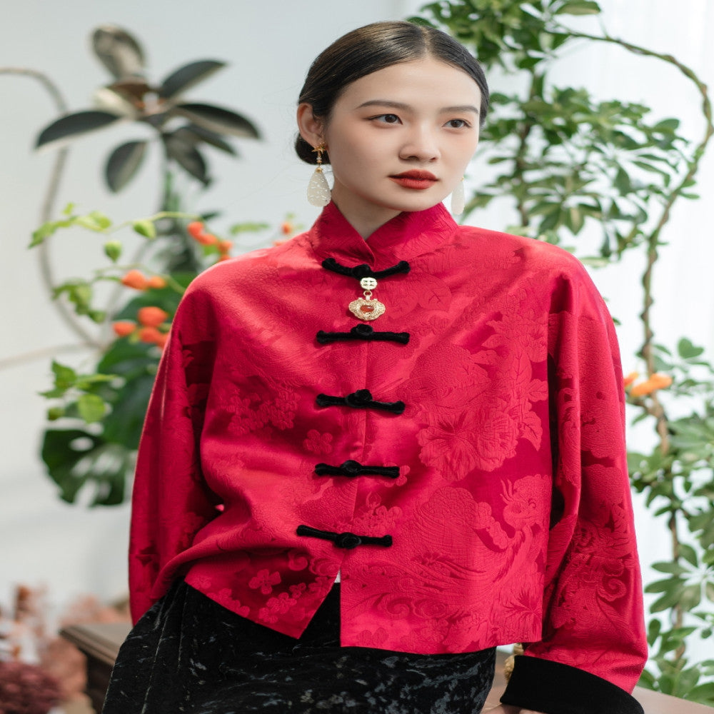 Word of mouth good product PCY1473 New Year s greetings series Guanle crepe Chinese retro small shirt jacket cotton coat cotton jacket for women image 5