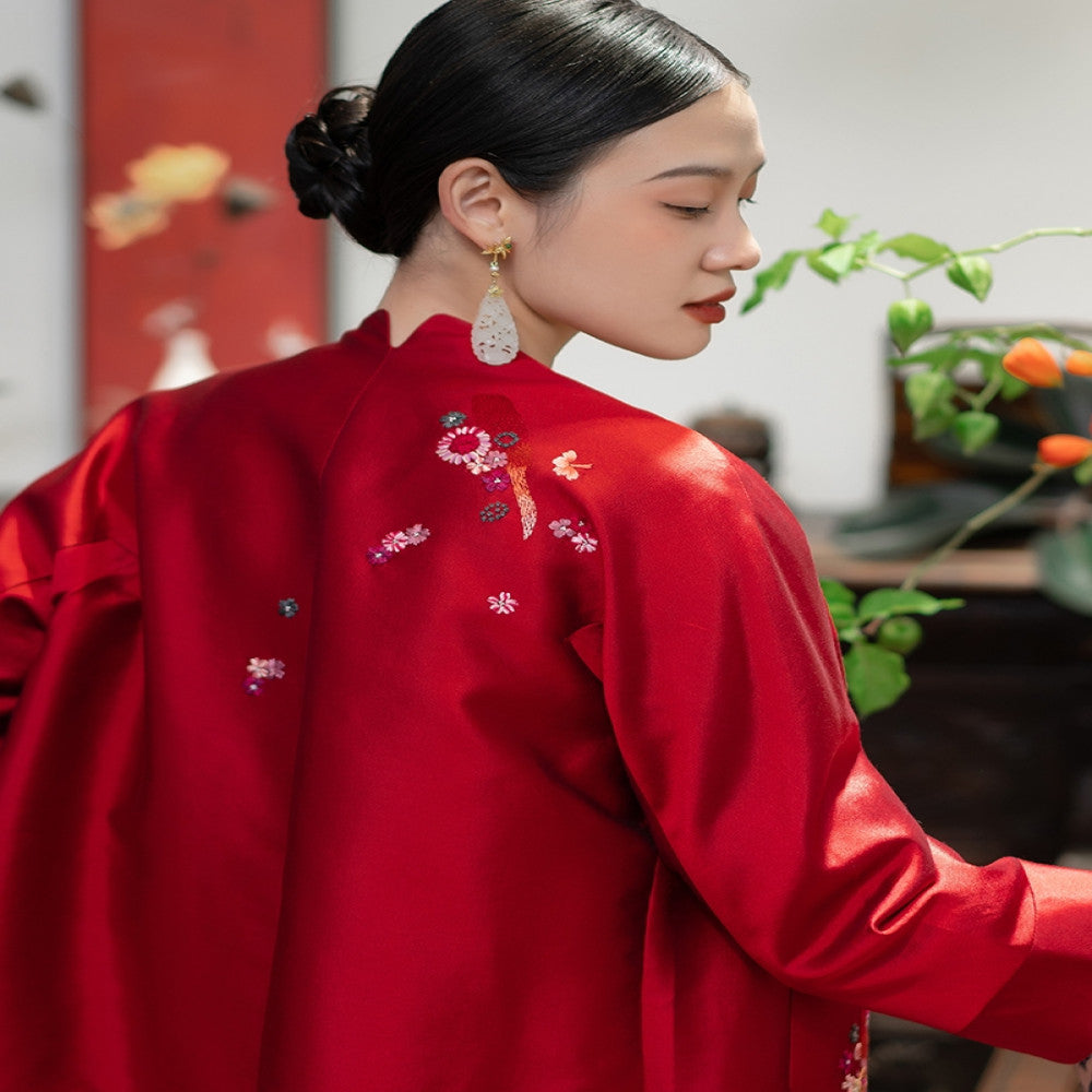 Good reputation JCL1439 New Year s series Silk and wool handmade embroidery retro Chinese style small shirt top coat image 1