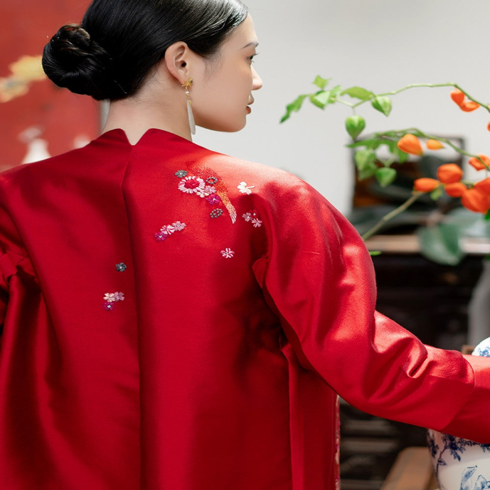 Good reputation JCL1439 New Year s series Silk and wool handmade embroidery retro Chinese style small shirt top coat image 2