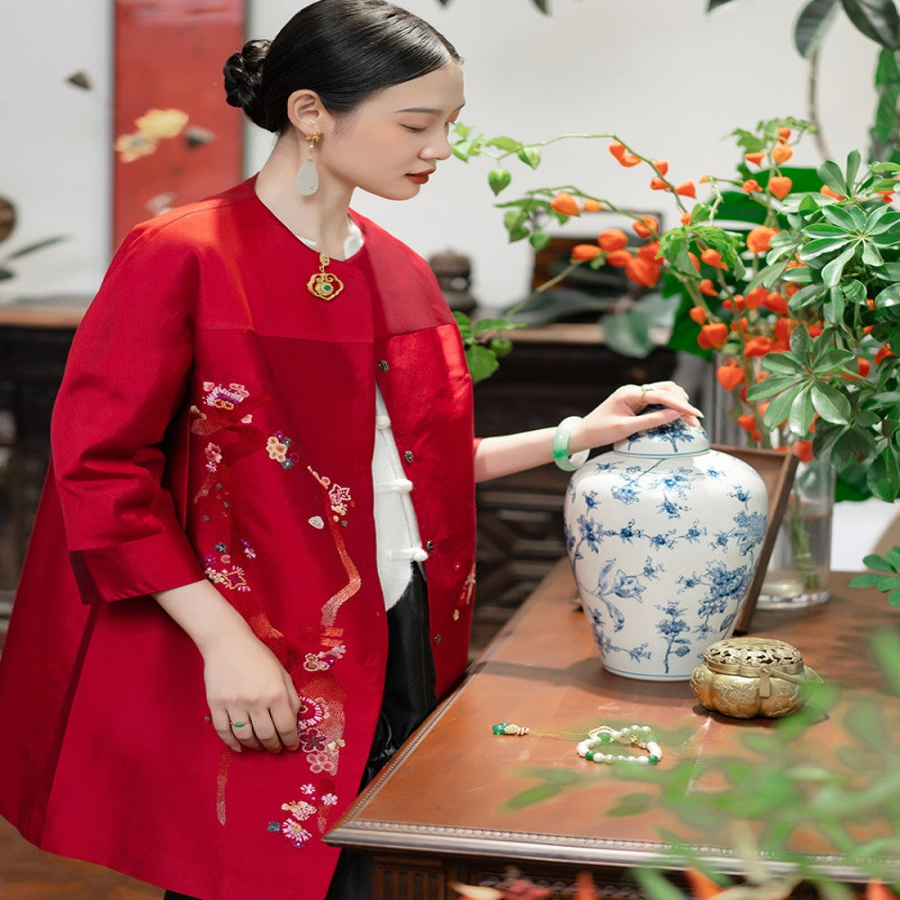Good reputation JCL1439 New Year s series Silk and wool handmade embroidery retro Chinese style small shirt top coat image 3