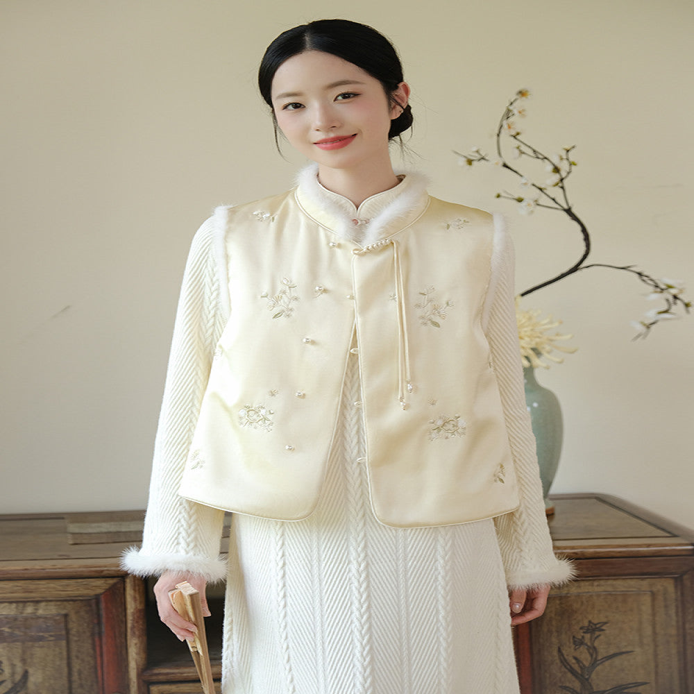 Mountain colored new Chinese style vest winter new item original Chinese style elegant mink fur embroidery cotton vest women s winter image 2