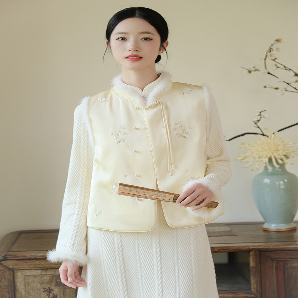 Mountain colored new Chinese style vest winter new item original Chinese style elegant mink fur embroidery cotton vest women s winter image 3