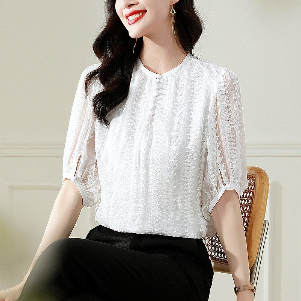 ASAYA2655 Fashionable and stylish fungus shirt, long-sleeved mulberry silk shirt
