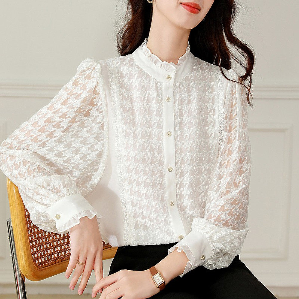 Big brand silk tops 2025 autumn and winter new women s white lace collar long sleeves heavy embroidery mulberry silk blouse image 90