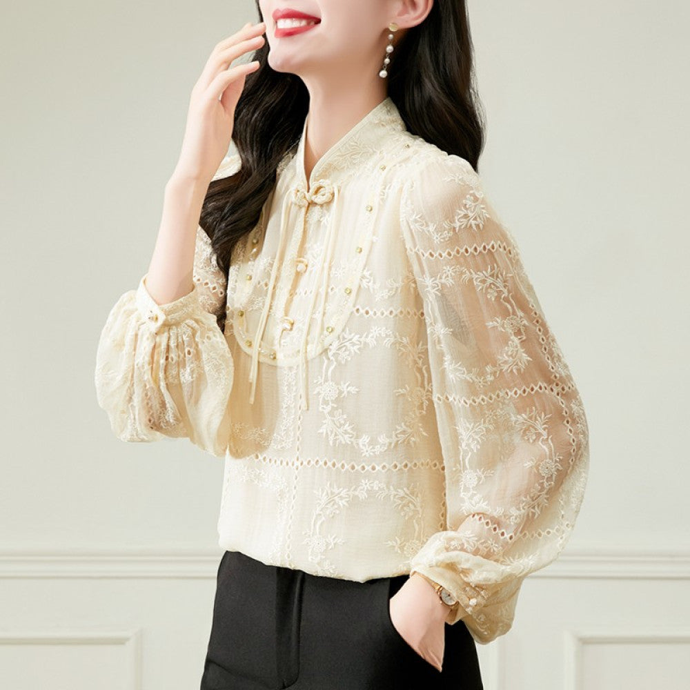 ASAYA2655 Fashionable and stylish fungus shirt, long-sleeved mulberry silk shirt