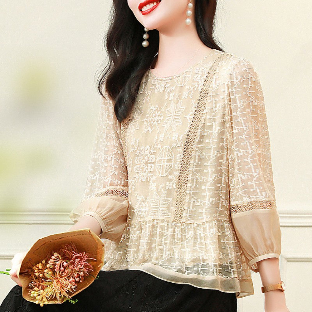 ASAYA2655 Fashionable and stylish fungus shirt, long-sleeved mulberry silk shirt