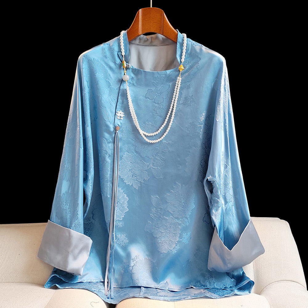 ASAYA2646 Retro buttoned long-sleeved silk top