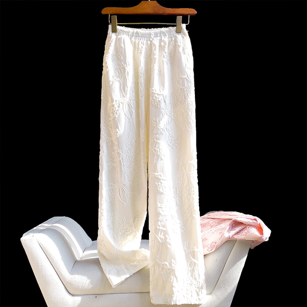 Pink high end retro embroidered loose wide leg pants for women in autumn and winter versatile elastic high waisted straight leg casual pants trendy image 23