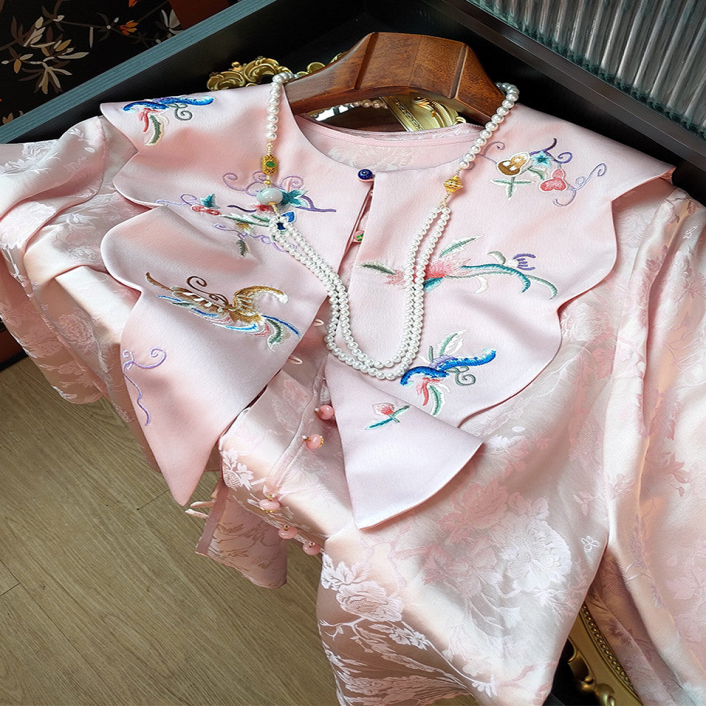 Red New Chinese Style Versatile Cloud Shoulder Decoration Fake Neck Women s Design Sense Retro Embroidered Acetate Satin Xialuo Shawl image 2