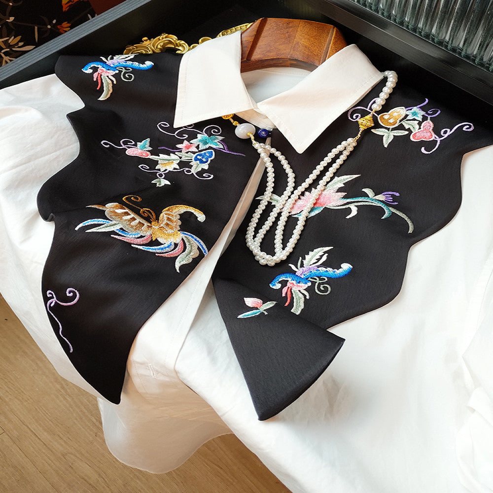 Red New Chinese Style Versatile Cloud Shoulder Decoration Fake Neck Women s Design Sense Retro Embroidered Acetate Satin Xialuo Shawl image 3