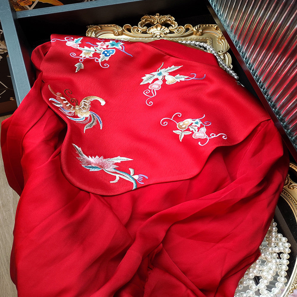Red New Chinese Style Versatile Cloud Shoulder Decoration Fake Neck Women s Design Sense Retro Embroidered Acetate Satin Xialuo Shawl image 4