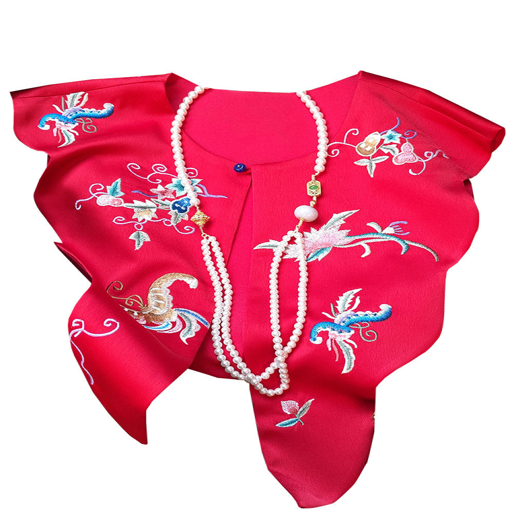 Red New Chinese Style Versatile Cloud Shoulder Decoration Fake Neck Women s Design Sense Retro Embroidered Acetate Satin Xialuo Shawl image 5