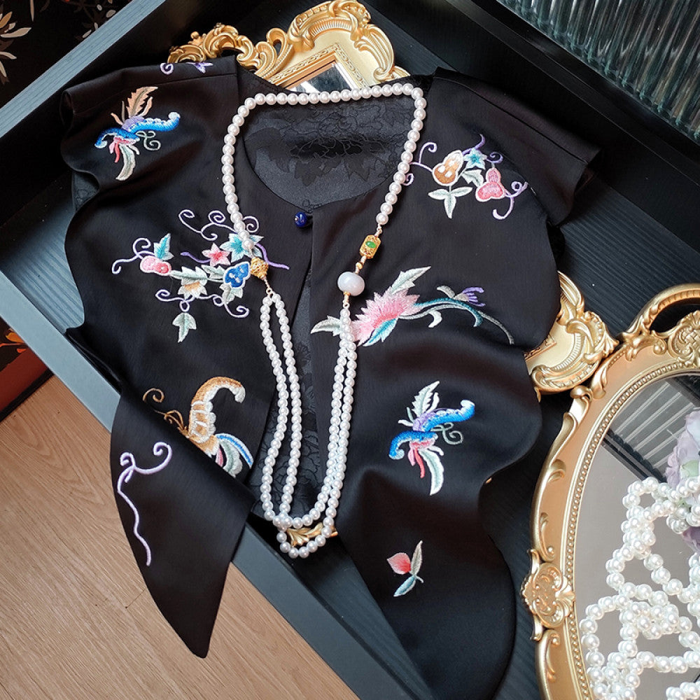 Red New Chinese Style Versatile Cloud Shoulder Decoration Fake Neck Women s Design Sense Retro Embroidered Acetate Satin Xialuo Shawl image 8