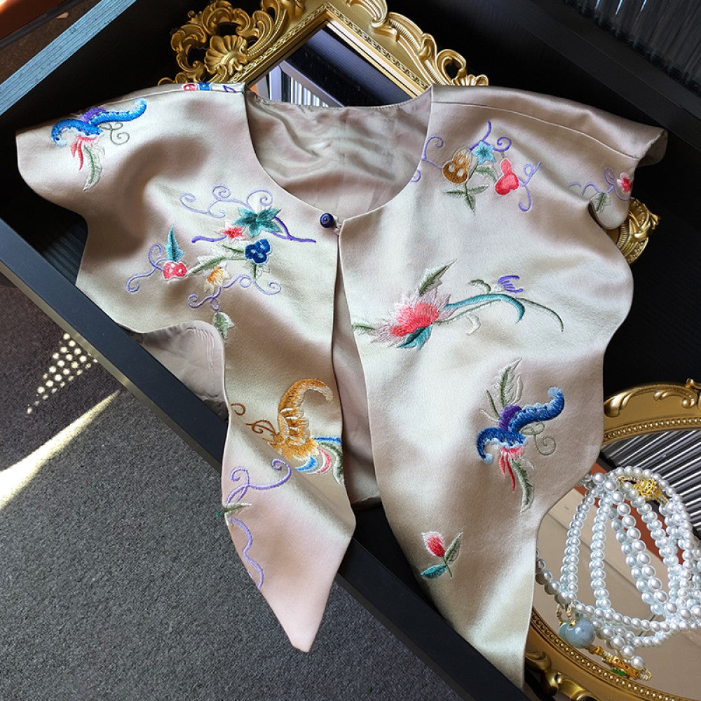 Red New Chinese Style Versatile Cloud Shoulder Decoration Fake Neck Women s Design Sense Retro Embroidered Acetate Satin Xialuo Shawl image 13