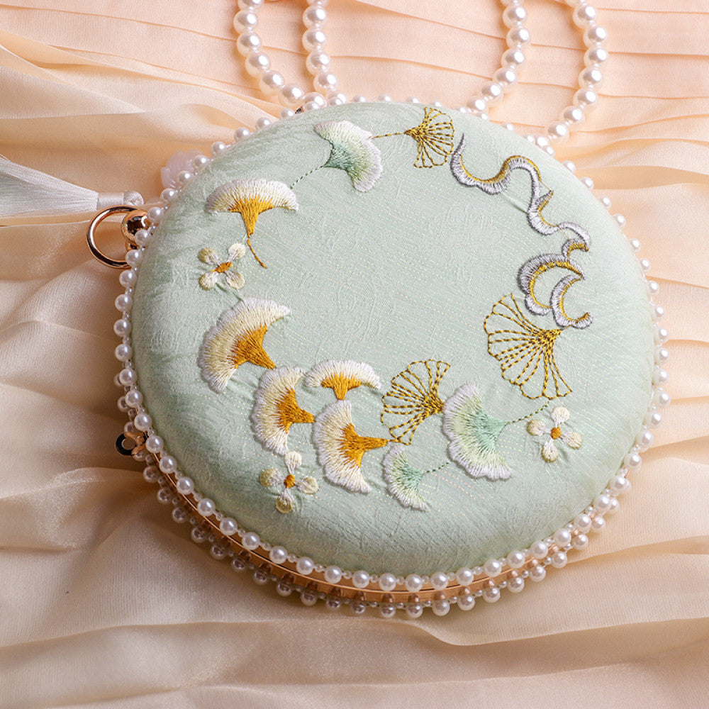 Embroidered handmade bag niche design crossbody bag women s versatile ins gentle ancient style apricot leaf bead Hanfu small bag image 12
