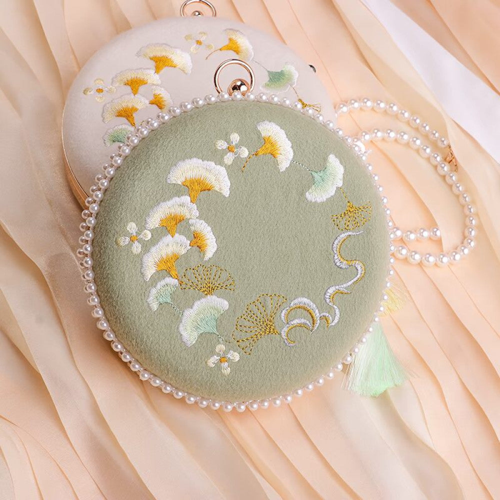 Embroidered handmade bag niche design crossbody bag women s versatile ins gentle ancient style apricot leaf bead Hanfu small bag image 26