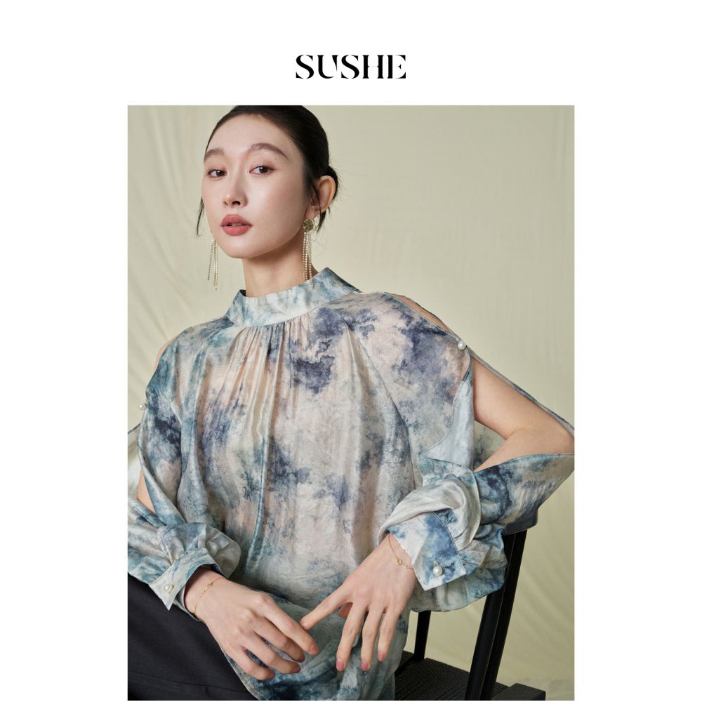 Shuxi SUSHE Xi Ying Tie Bow Tie Dyeing Design Artistic Commuter Shirt Women s Autumn Shirt image 3