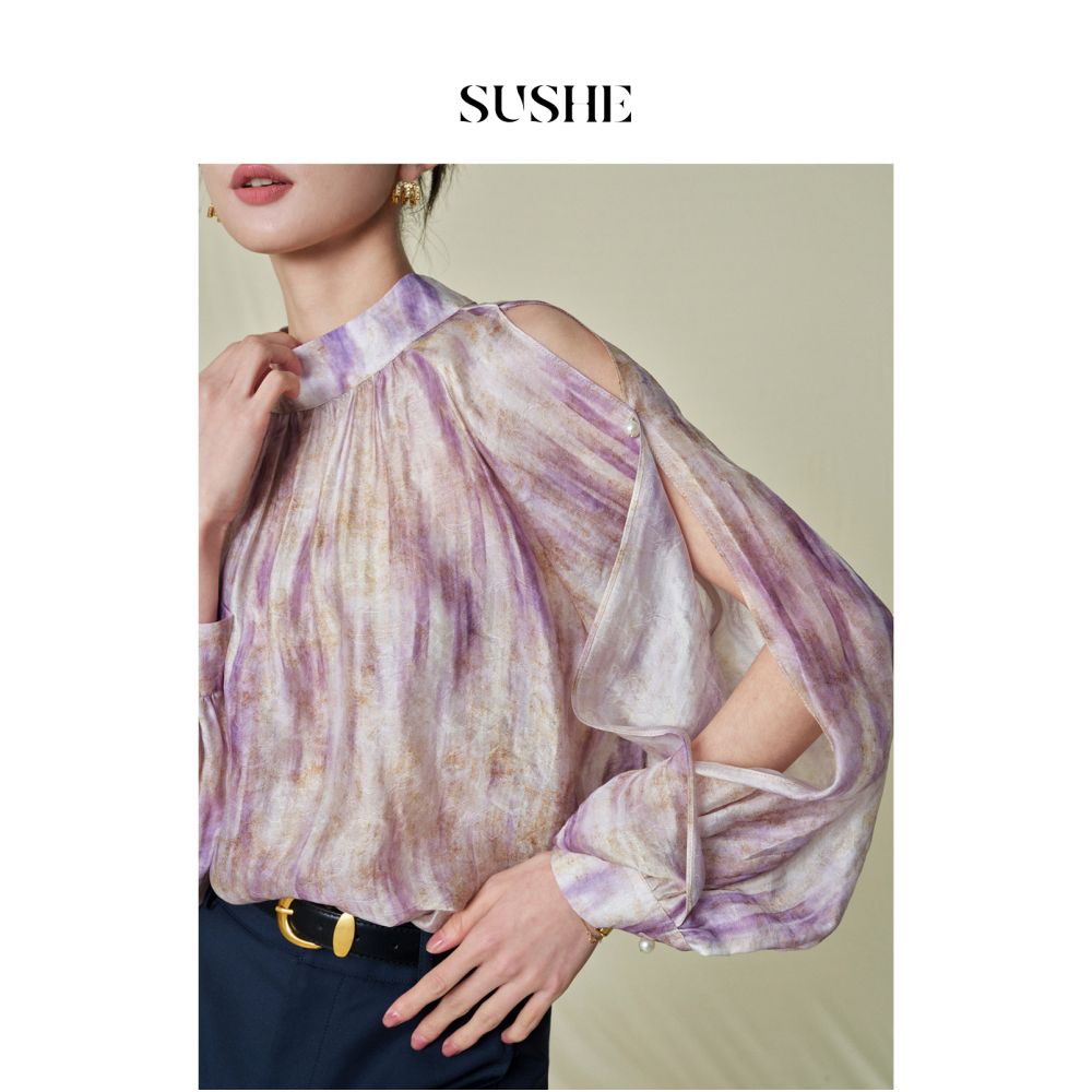 Shuxi SUSHE Xi Ying Tie Bow Tie Dyeing Design Artistic Commuter Shirt Women s Autumn Shirt image 4